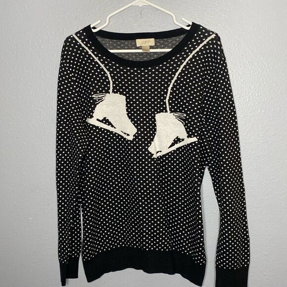 Loft Outlet Ice Skates Black and White Polka Dots Sweater Size XL - Picture 1 of 9